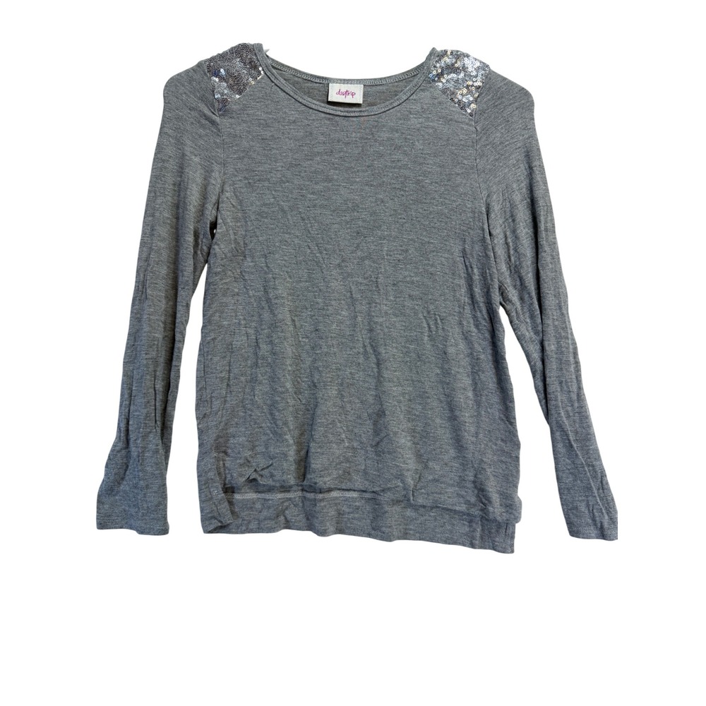 Daytrip Kids Girls Heather Gray Sequin Shoulder Long Sleeve Top Medium